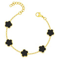 Bracelet doré avec fleurs noires – Élégant pour femme